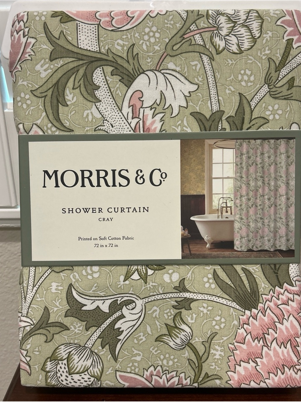 William Morris & Co Shower Curtain CRAY Green Pink White 72x72